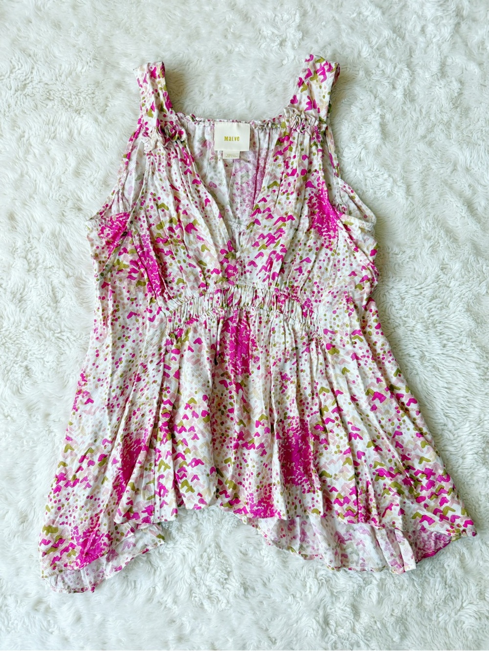 Maeve Anthropologie Woman V-Neck Ruffle Smocked Flowy Sleeveless Top SMALL Boho - Picture 3 of 8